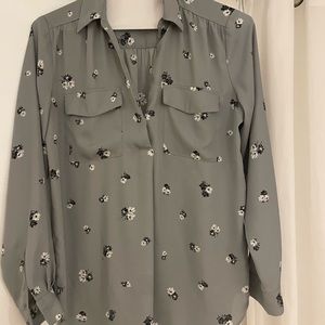 Floral Mixed Media Pleat Front Top popover NWOT S AnnTaylor